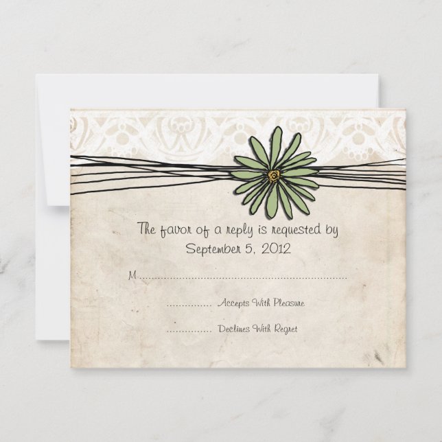 Vintage Sage Daisy Wedding RSVP (Anverso)