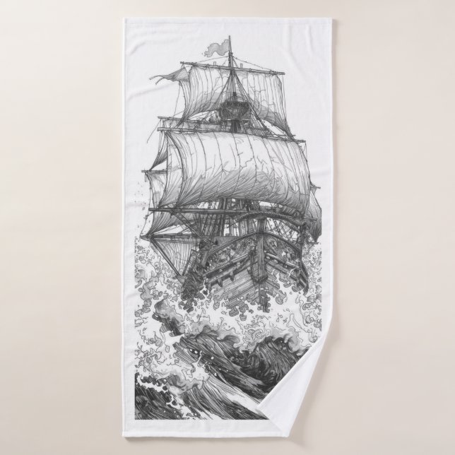 Vintage Sailing Ship: Antique Nautical Engraving (Toalla de baño)