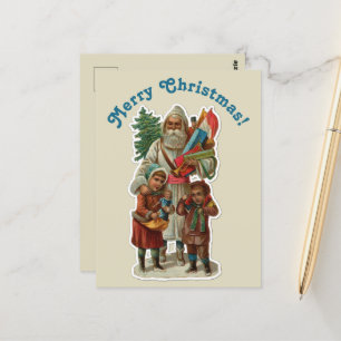 Vintage Santa Claus e hijos en invitación a Navida