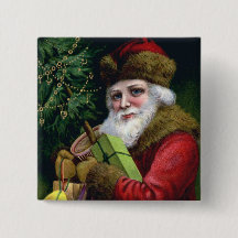Vintage Santa Claus Navidades botón Pin Square