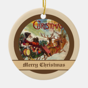 Vintage Santa Claus Ornamentos de reno Sleigh
