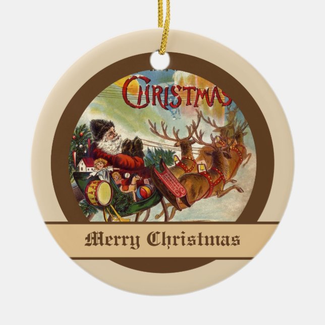 Vintage Santa Claus Ornamentos de reno Sleigh (Frente)