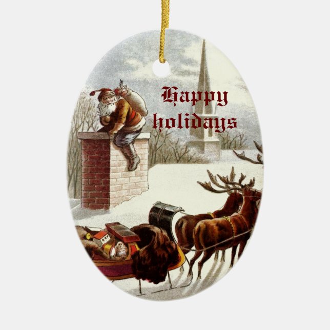 Vintage Santa Claus Ornamentos de reno Sleigh (Frente)