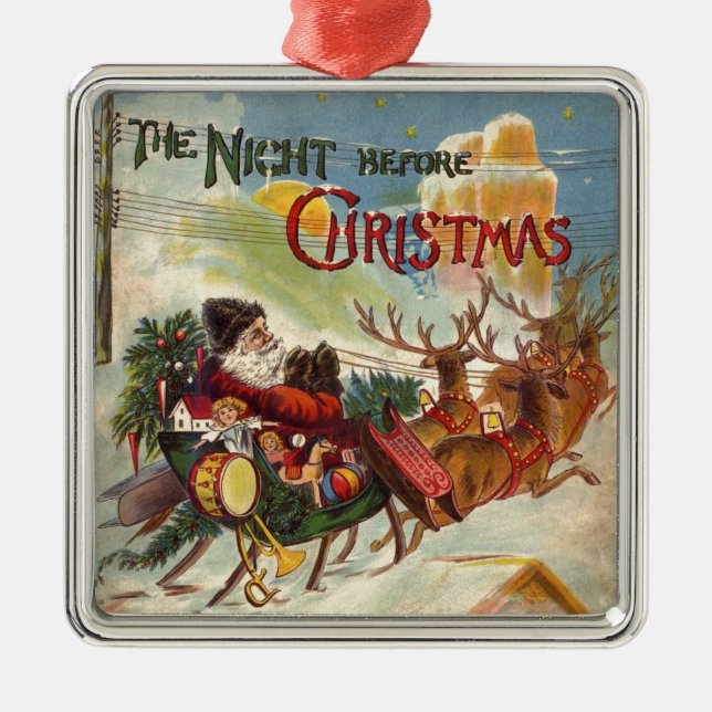 Vintage Santa Claus Ornamentos de reno Sleigh (Frente)