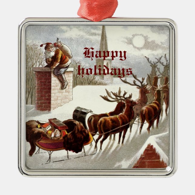 Vintage Santa Claus Ornamentos de reno Sleigh (Frente)