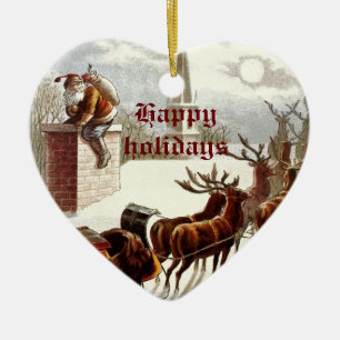 Vintage Santa Claus Ornamentos de reno Sleigh