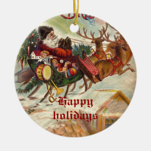 Vintage Santa Claus Ornamentos de reno Sleigh