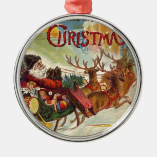 Vintage Santa Claus Ornamentos de reno Sleigh