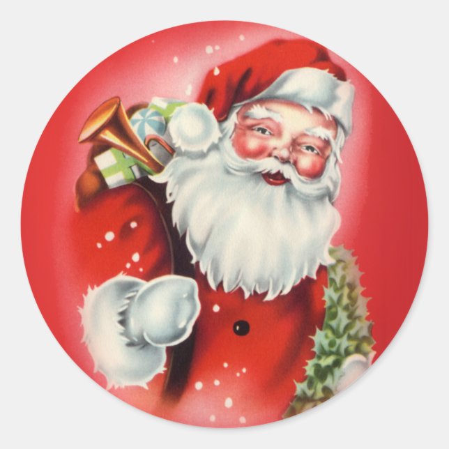 Vintage Santa Claus Round Pegatina (Anverso)