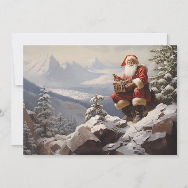 Vintage Santa Claus Snowy Mountain Feliz Navidad (Anverso)