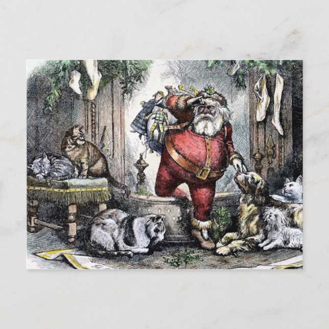 Vintage Santa con Mascotas Navidades postal (Anverso)