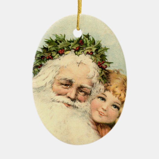 Vintage Santa con ornamento infantil (Frente)