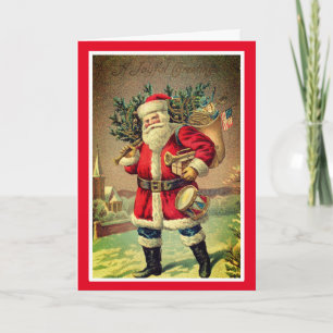 Vintage Santa con tarjeta de Navidades de tambor
