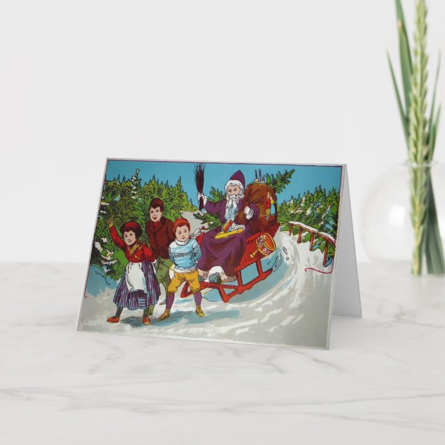 Vintage Santa con tarjeta de vacaciones Birch Stic (Anverso)