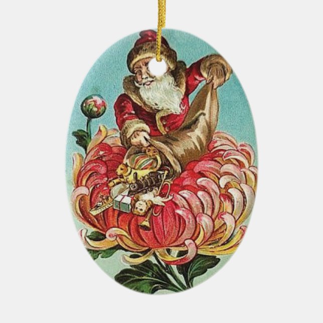Vintage Santa en ornamento de flores (Frente)