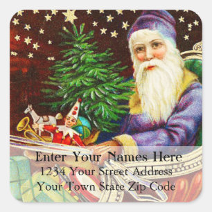 Vintage Santa En Su Etiqueta De Dirección De Retor