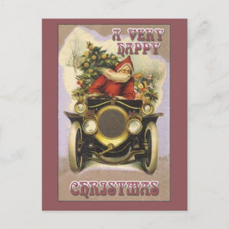 Vintage Santa en una tarjeta de Navidades de coche