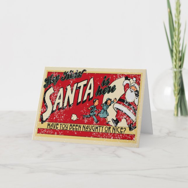 Vintage Santa está aquí Feliz Navidad (Anverso)