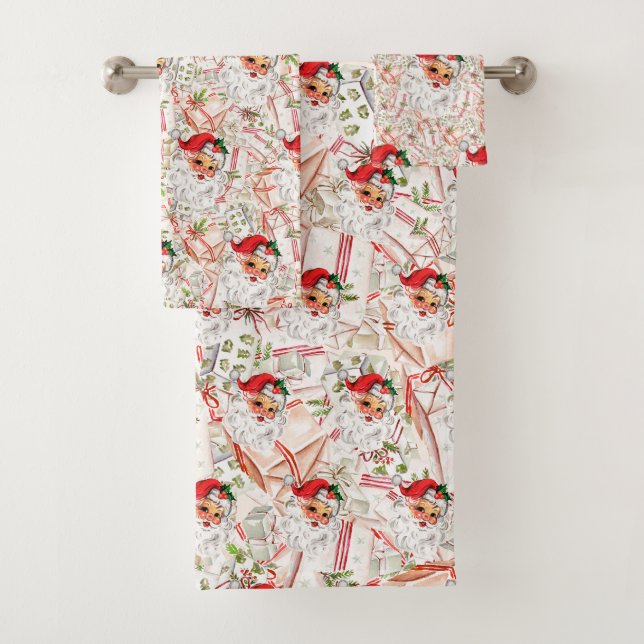 Vintage Santa Fleece Blanket Bath Towel Set (In situ)