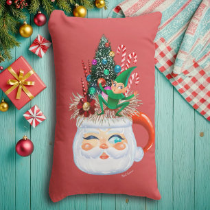 Vintage Santa Mug Cojín decorativo rojo (largo)