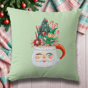 Vintage Santa Mug Mint Green Cojín decorativo