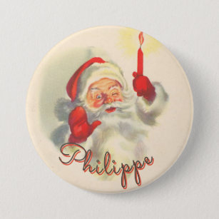 Vintage Santa Navidades botón Etiqueta de nombre d