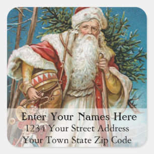 Vintage Santa ofrece Juguetes y etiqueta de direcc