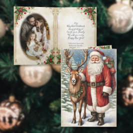 Vintage Santa Padre Decoupage de Renos de Navidad