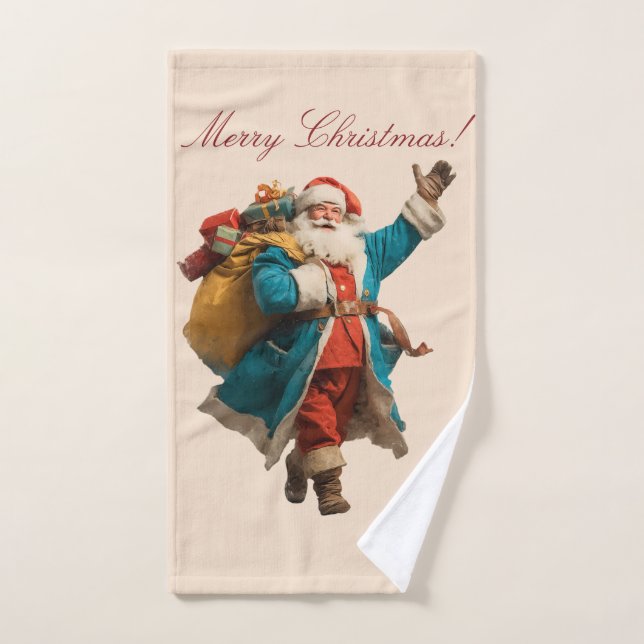 Vintage Santa Personalized Christmas Design (Toalla de mano)