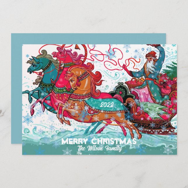 Vintage Santa Sleigh Personalizado Feliz Navidad (Anverso / Reverso)