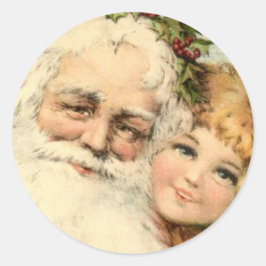 VINTAGE SANTA Y Pegatina DE LA RONDA DE NIÑAS
