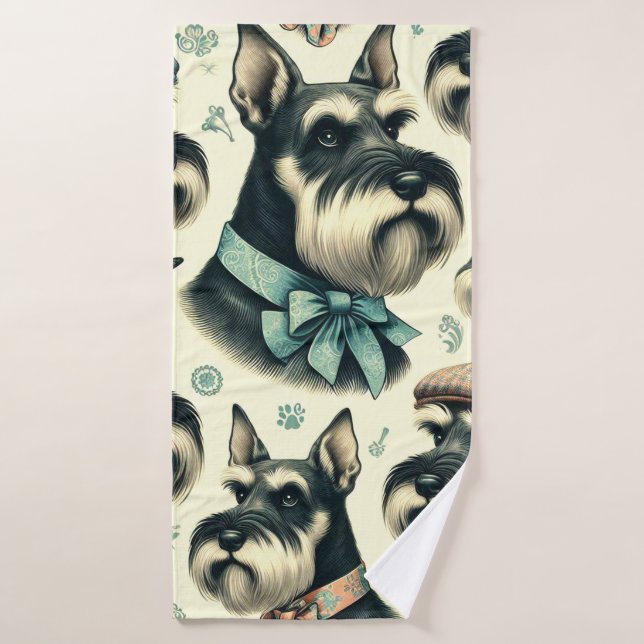 Vintage Schnauzer Seamless Ilustracion (Toalla de baño)