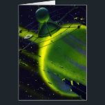 Vintage Science Ficción Green Planet w Spaceship<br><div class="desc">Planetas de ciencia ficción de ilustracion de época futurista e imagen del espacio exterior. Una nave espacial que vuela alrededor de la atmósfera de un planeta verde neón con muchos asteroides y estrellas en el cielo en el futuro. Un clásico diseño de historietas de ciencia ficción de los años 50....</div>