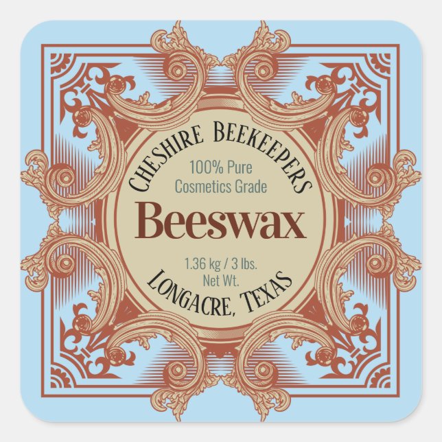 Vintage Scroll Blue Beeswax o Honey Pegatinas (Anverso)