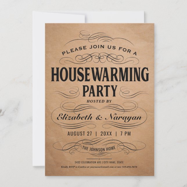 Vintage Scrollwork de las invitaciones del fiesta (Anverso)