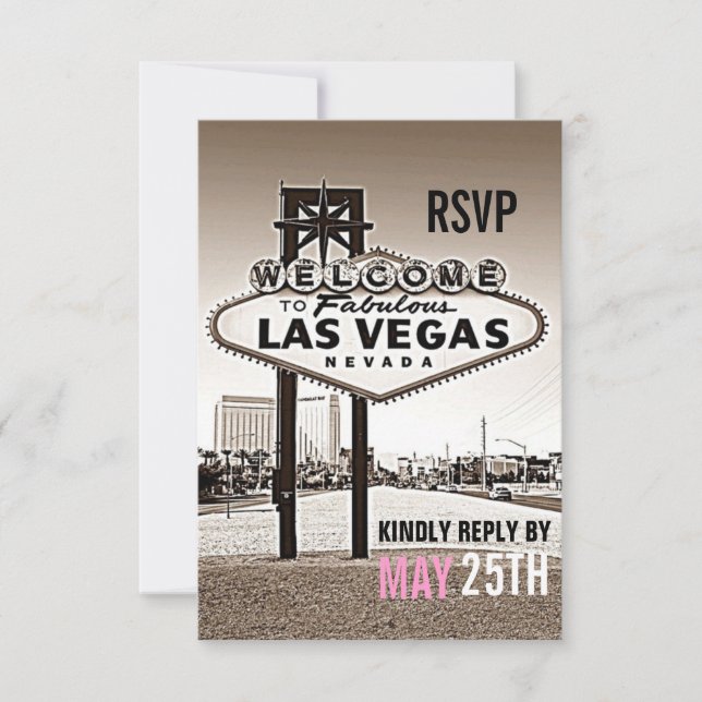 Vintage Sepia de Las Vegas Boda Moderna RSVP (Anverso)