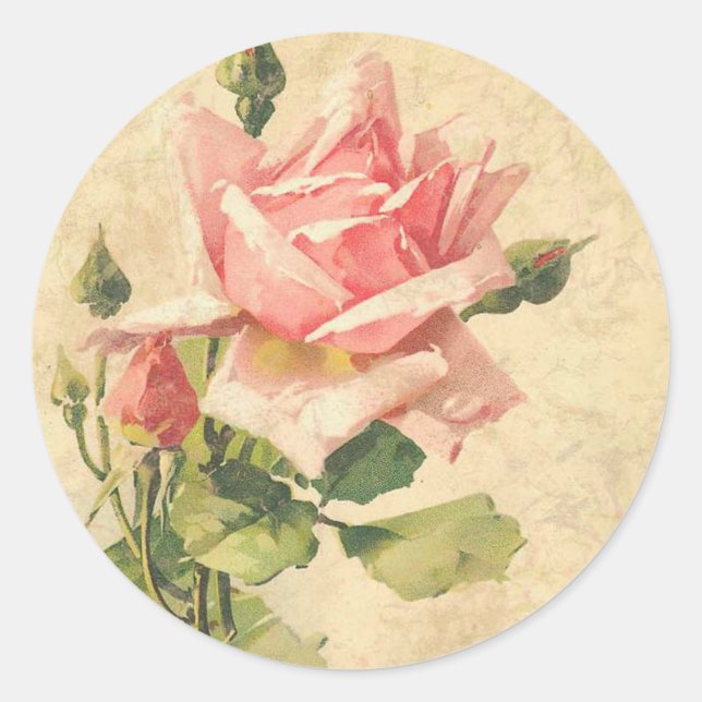 Vintage Shabby Chic Pegatinas de flores rosas rosa (Anverso)