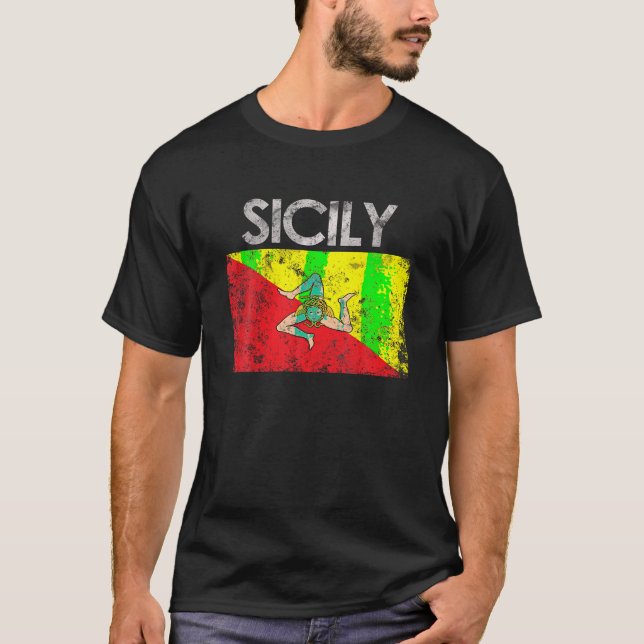 Vintage Sicilia Bandera Orgullo Regalo De Camiseta (Anverso)