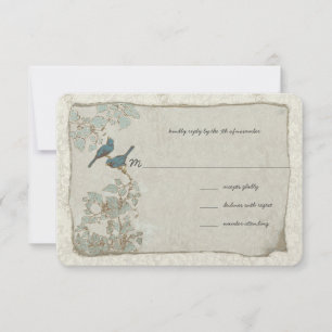 Vintage Silver y Blue Birds Damask Wedds RSVP
