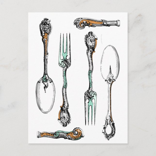 Vintage silverware, utensilios de comedor postal (Anverso)