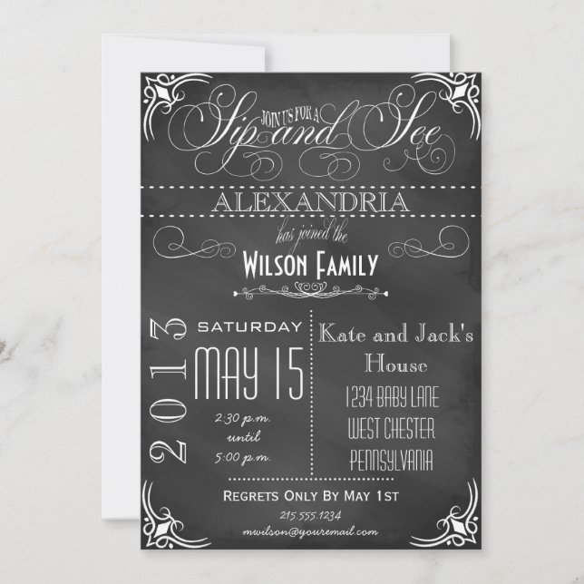 Vintage Sip y Ver Invitación (Anverso)