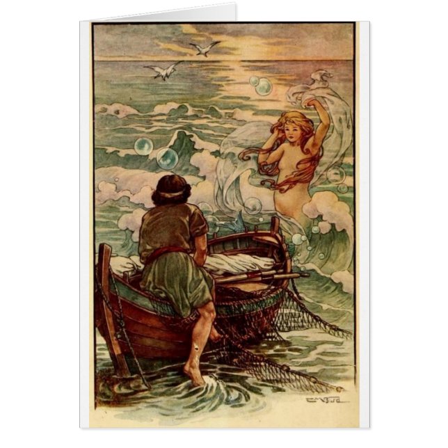 Vintage - sirena y pescador, (Frente)