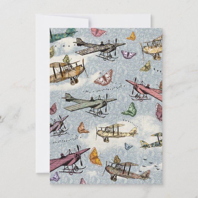 Vintage Sky Planes&Butterflies Invitación de cumpl (Anverso)