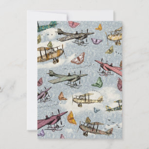 Vintage Sky Planes&Butterflies Invitación de cumpl