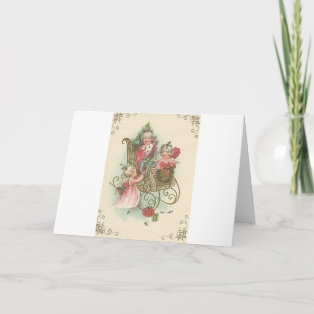 Vintage Sleigh De Navidad Con Ángeles (Anverso)