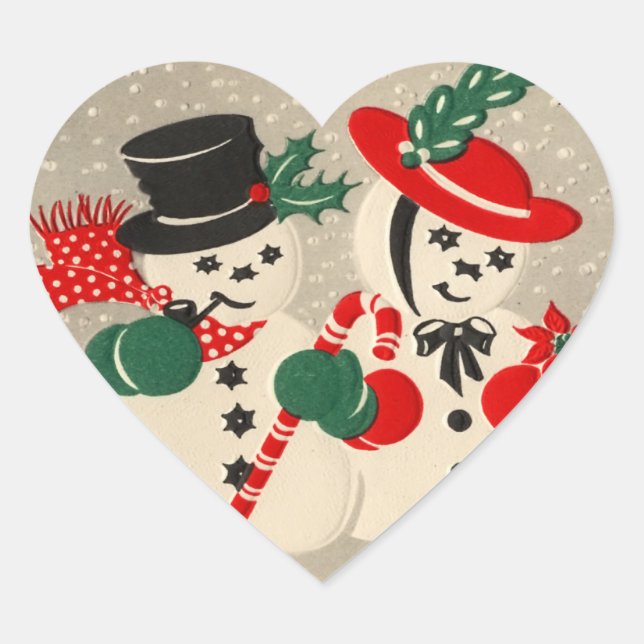 Vintage Snowman Couple Pegatinas (Anverso)