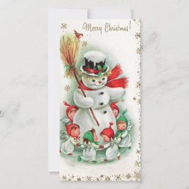 Vintage Snowman de Navidad baila con ángeles