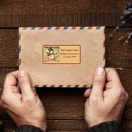Vintage Snowman - Etiqueta de la dirección navideñ