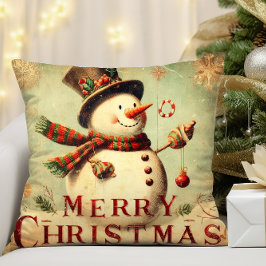Vintage Snowman - Feliz Cojín decorativo navideño