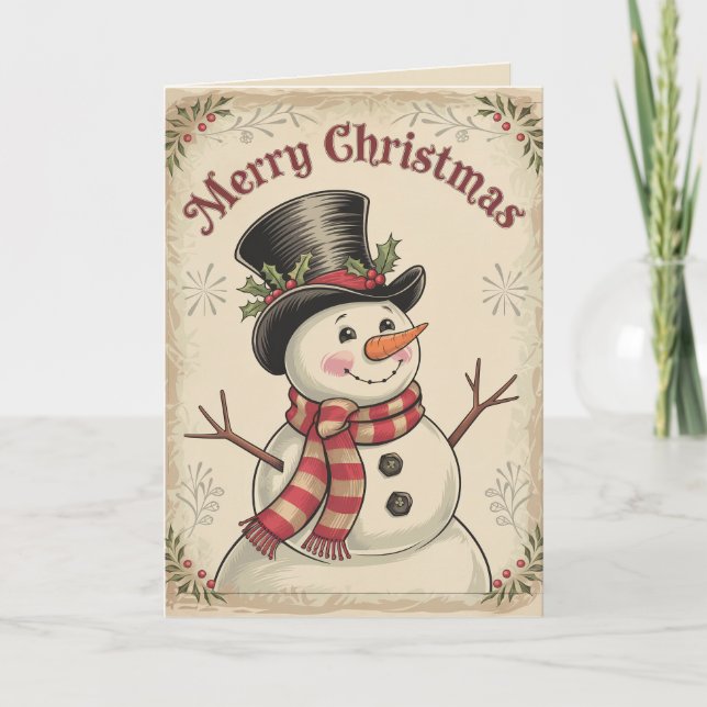 Vintage snowman Feliz Navidad en invierno (Anverso)